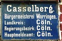 Schild ehemalige Brgermeisterei (Alfred Dahmen). Dieses Relikt befindet sich am Hauseingang der Gaststtte Kasselberger Gretchen.
